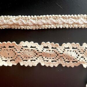 Vintage trim 2 neutral color trims, approx 1 yard each. Jute lace sewing crafts